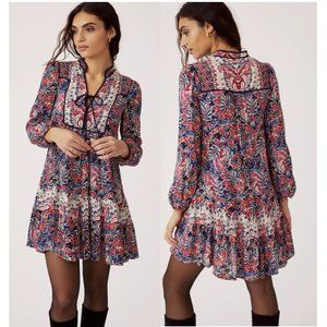 NEW Anthropologie Paisley Spliced Tunic Dress Mini Flounced Tiered Red Blue